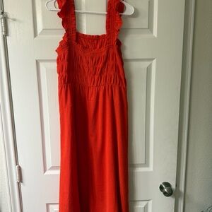 Old Navy Red Smocked Ruffle-Shoulder Casual Dress